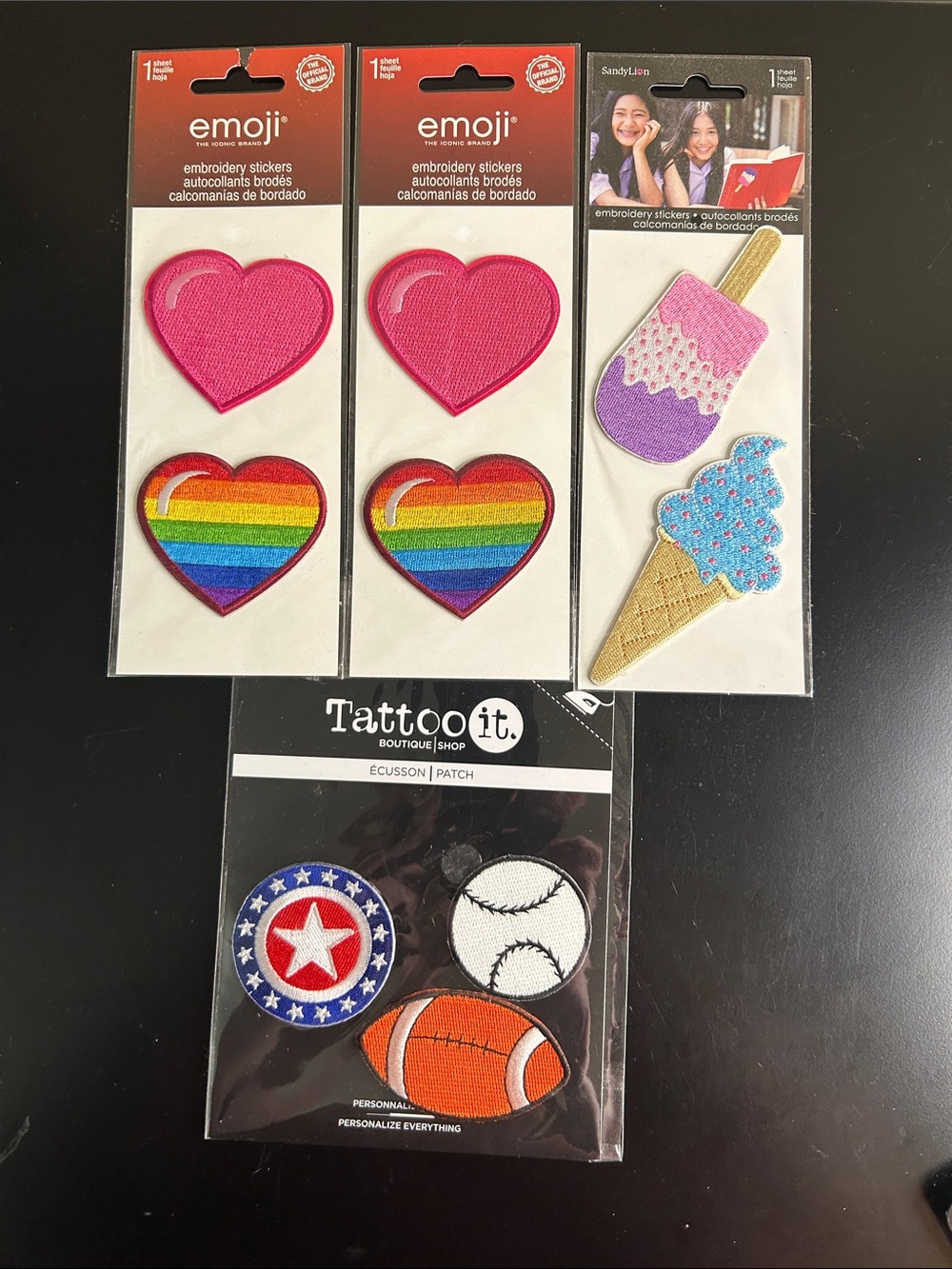 Embroidery Sticker Packs — Pink & Rainbow Hearts - Balls - Ice Cream Cones